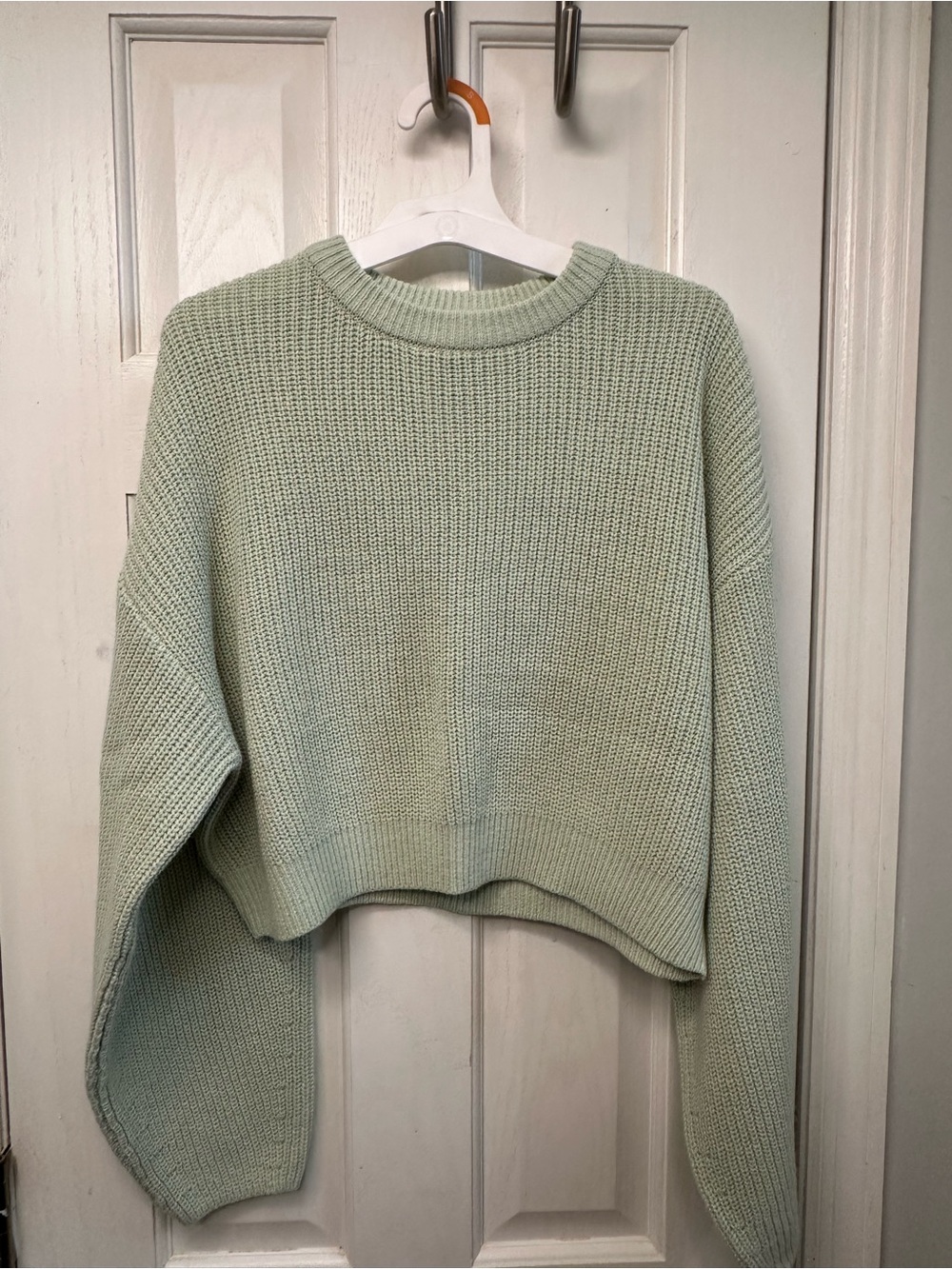 Divided Cropped Crewneck Sweater in Light Mint